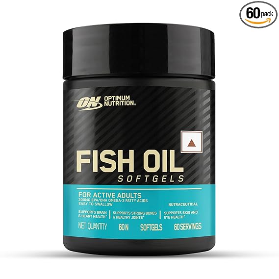 Optimum Nutrition (ON) Fish Oil - 60 Capsules, 300mg EPA/DHA Omega -3 Fatty Acids for Strong Bones-Healthy Joints, Brain, Heart, Skin & Eye Health