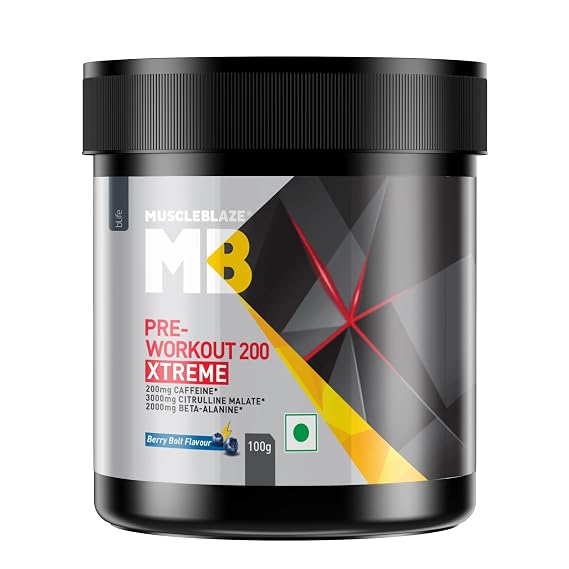 MuscleBlaze Pre Workout 200 Xtreme, Berry Bolt, 100g