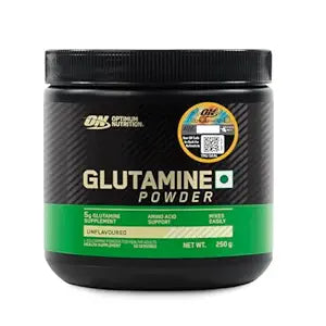 Optimum Nutrition (ON) L-Glutamine Powder- 250 Gram, 50 Serves, 5g Glutamine per serve for Amino Acid Support & Muscle Recovery, Unflavoured.