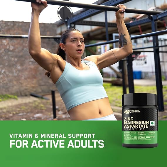 Optimum Nutrition (ON) Zinc Magnesium Aspartate (ZMA) - 60 Capsules, Muscle Strength, Metabolism, Immunity, Vegetarian