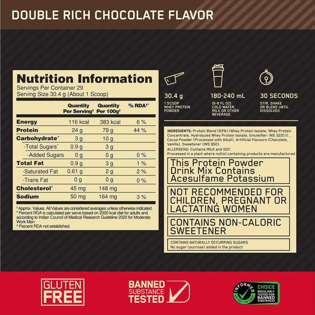 Optimum Nutrition (ON) RCB Limited Edition Gold Standard 100% Whey Protein Powder Double Rich Chocolate, 2 lb, 907 g, for Muscle Support & Recovery, Vegetarian - Primary Source Whey Protein Isolate
