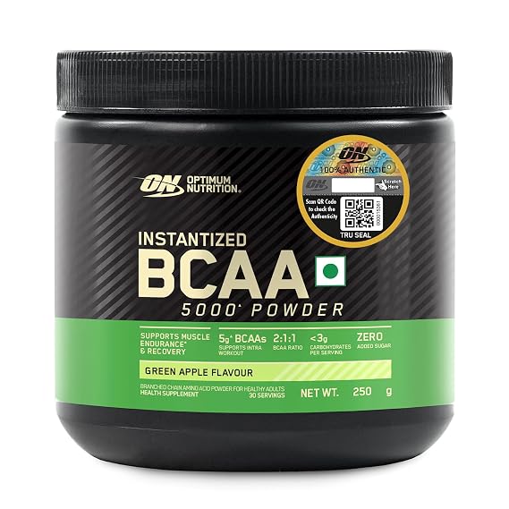 Optimum Nutrition BCAA, 5g BCAAs in 2:1:1 Ratio, 30 servings, For Muscle Recovery & Endurance, Intra workout, Informed Choice certified (250gm, Green Apple)