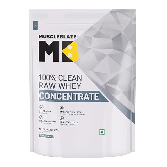 MuscleBlaze 100% Clean Raw Whey Protein Concentrate, 1kg (2.2lbs)