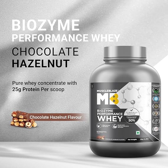 MuscleBlaze Biozyme Performance Whey Protein Powder, 2kg (4.4lbs)