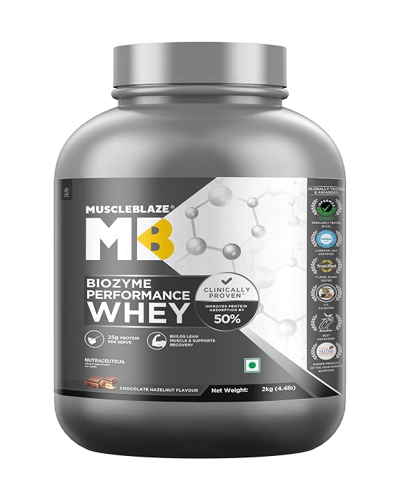 MuscleBlaze Biozyme Performance Whey Protein Powder, 2kg (4.4lbs)