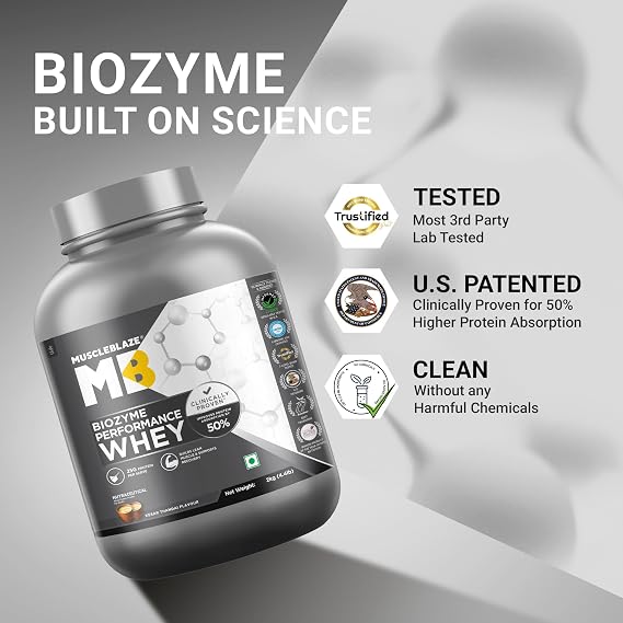 MuscleBlaze Biozyme Performance Whey Protein Powder, 2kg (4.4lbs)
