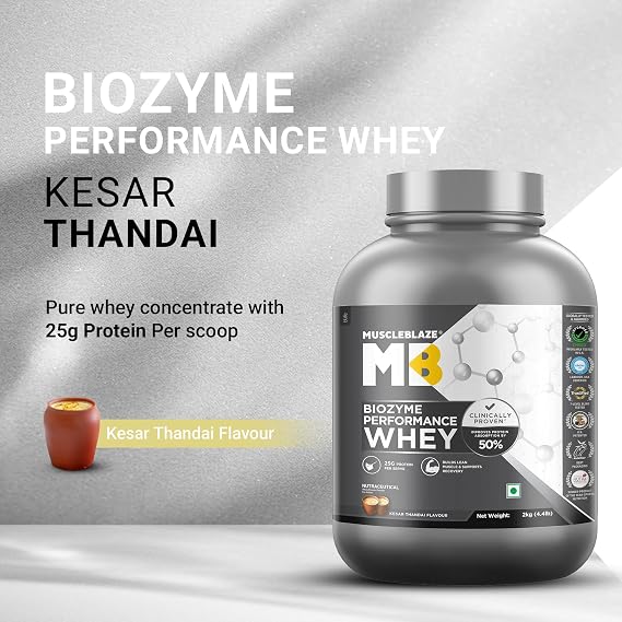 MuscleBlaze Biozyme Performance Whey Protein Powder, 2kg (4.4lbs)
