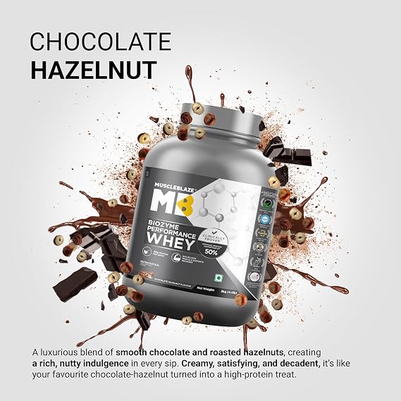 MuscleBlaze Biozyme Performance Whey Protein Powder, 2kg (4.4lbs)