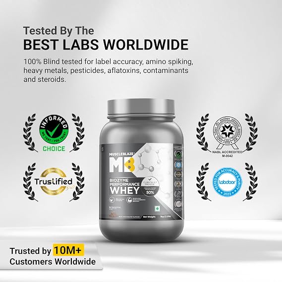 MuscleBlaze Biozyme Performance Whey Protein Powder, 1kg (2.2lbs)