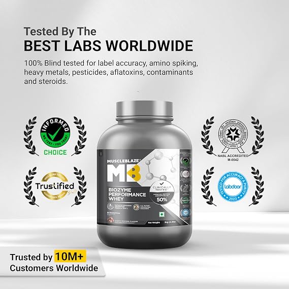 MuscleBlaze Biozyme Performance Whey Protein Powder, 2kg (4.4lbs)