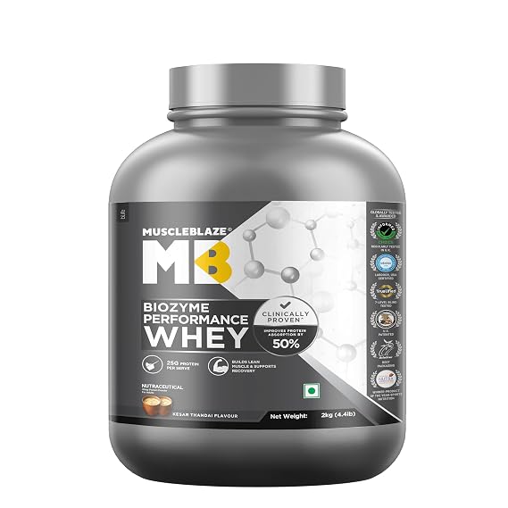 MuscleBlaze Biozyme Performance Whey Protein Powder, 2kg (4.4lbs)