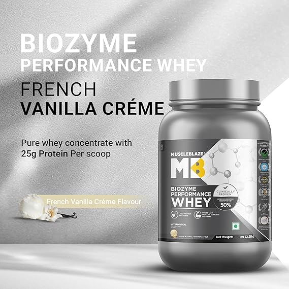 MuscleBlaze Biozyme Performance Whey Protein Powder, 1kg (2.2lbs)