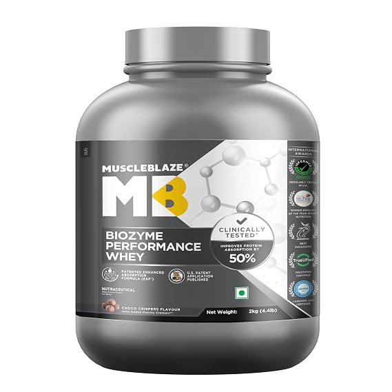 MuscleBlaze Biozyme Performance Whey Protein Powder, 2kg (4.4lbs)