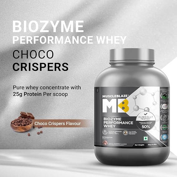 MuscleBlaze Biozyme Performance Whey Protein Powder, 2kg (4.4lbs)