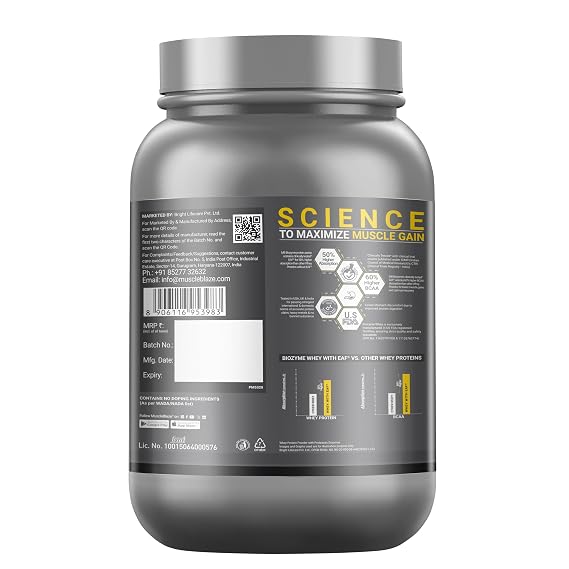 MuscleBlaze Biozyme Performance Whey Protein Powder, 1kg (2.2lbs)