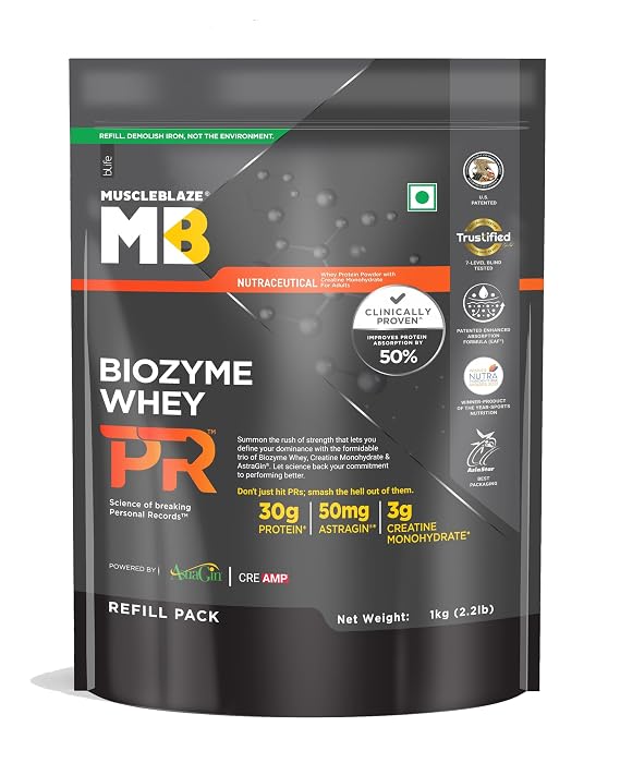 MuscleBlaze Biozyme Whey PR Protein Powder, 1kg (2.2lbs) Chocolate Fudge