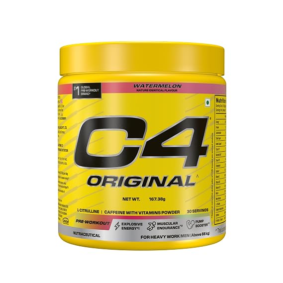 C4 Original Pre Workout Powder (Watermelon), 200mg Caffeine Anhydrous with CarnoSyn® Beta-Alanine, L Citrulline, & Creatine HCL, Preworkout Powder for Men & Women, 30 Servings,167gm