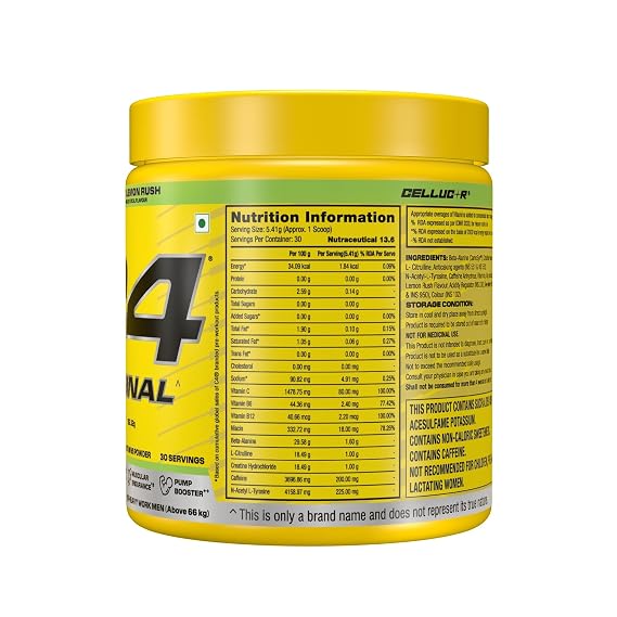 C4 Original Pre Workout Powder (Yuzu Lemon Rush), 200mg Caffeine Anhydrous with CarnoSyn® Beta-Alanine, L Citrulline, & Creatine HCL, Preworkout Powder for Men & Women, 30 Servings, 162.32gm