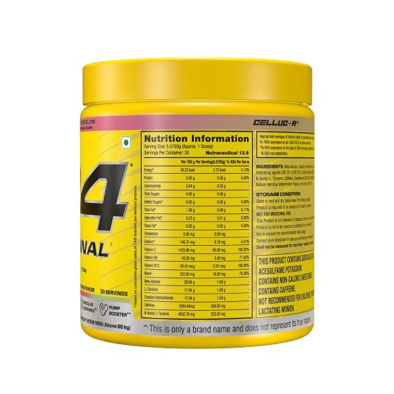 C4 Original Pre Workout Powder (Watermelon), 200mg Caffeine Anhydrous with CarnoSyn® Beta-Alanine, L Citrulline, & Creatine HCL, Preworkout Powder for Men & Women, 30 Servings,167gm