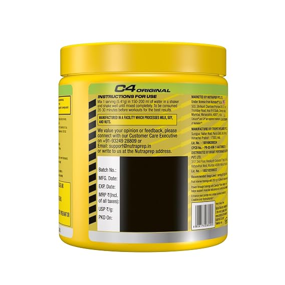C4 Original Pre Workout Powder (Yuzu Lemon Rush), 200mg Caffeine Anhydrous with CarnoSyn® Beta-Alanine, L Citrulline, & Creatine HCL, Preworkout Powder for Men & Women, 30 Servings, 162.32gm