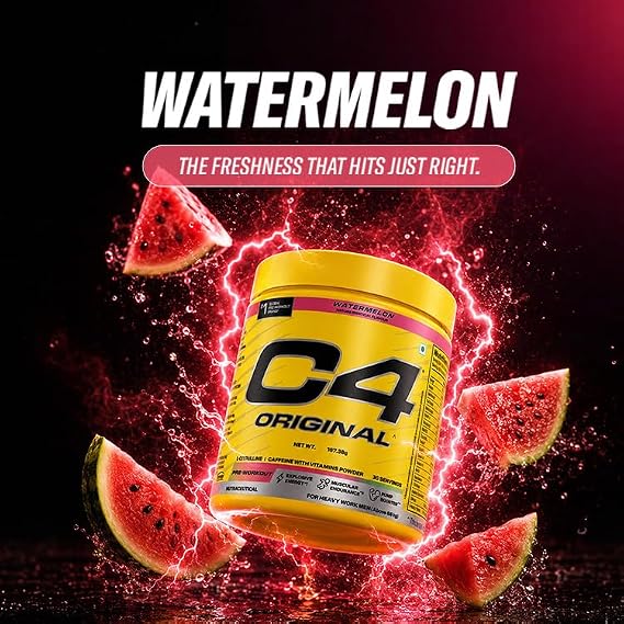 C4 Original Pre Workout Powder (Watermelon), 200mg Caffeine Anhydrous with CarnoSyn® Beta-Alanine, L Citrulline, & Creatine HCL, Preworkout Powder for Men & Women, 30 Servings,167gm