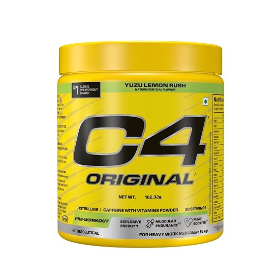 C4 Original Pre Workout Powder (Yuzu Lemon Rush), 200mg Caffeine Anhydrous with CarnoSyn® Beta-Alanine, L Citrulline, & Creatine HCL, Preworkout Powder for Men & Women, 30 Servings, 162.32gm