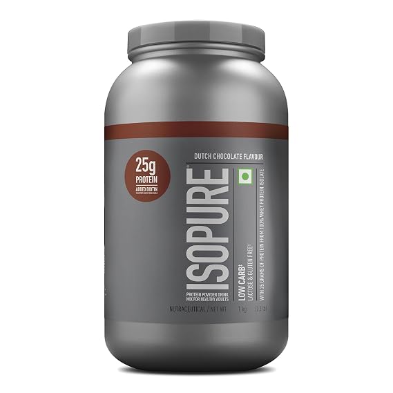 Isopure Whey Protein Isolate Powder with Vitamins for Immune Support & Biotine- 2.20 lbs, 1 kg (Dutch Choc), Lactose-Free, Gluten-Free, Veg protein for Men & Women. Offer Pack.