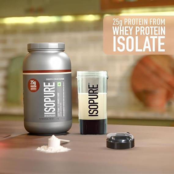 Isopure Whey Protein Isolate Powder with less than 1.5gm of Carbs and Vitamins for Immune Support - 1 kg Cookies & Cream, Vegetarian protein for Men & Women. Offer Pack