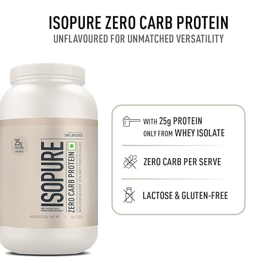 Isopure Unflavored Protein Powder – 2.20 lbs, 1 kg, 25g of 100% Whey Protein Isolate/serve, Zero-carb/sugar/fat, Lactose-free, Vegetarian protein for Men & Women. Offer Pack