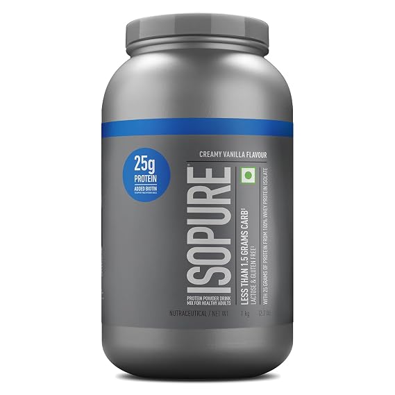 Isopure Whey Protein Isolate Powder (1 kg, Vanilla) with less than 1.5gm of Carbs and Vitamins for Immune Support
