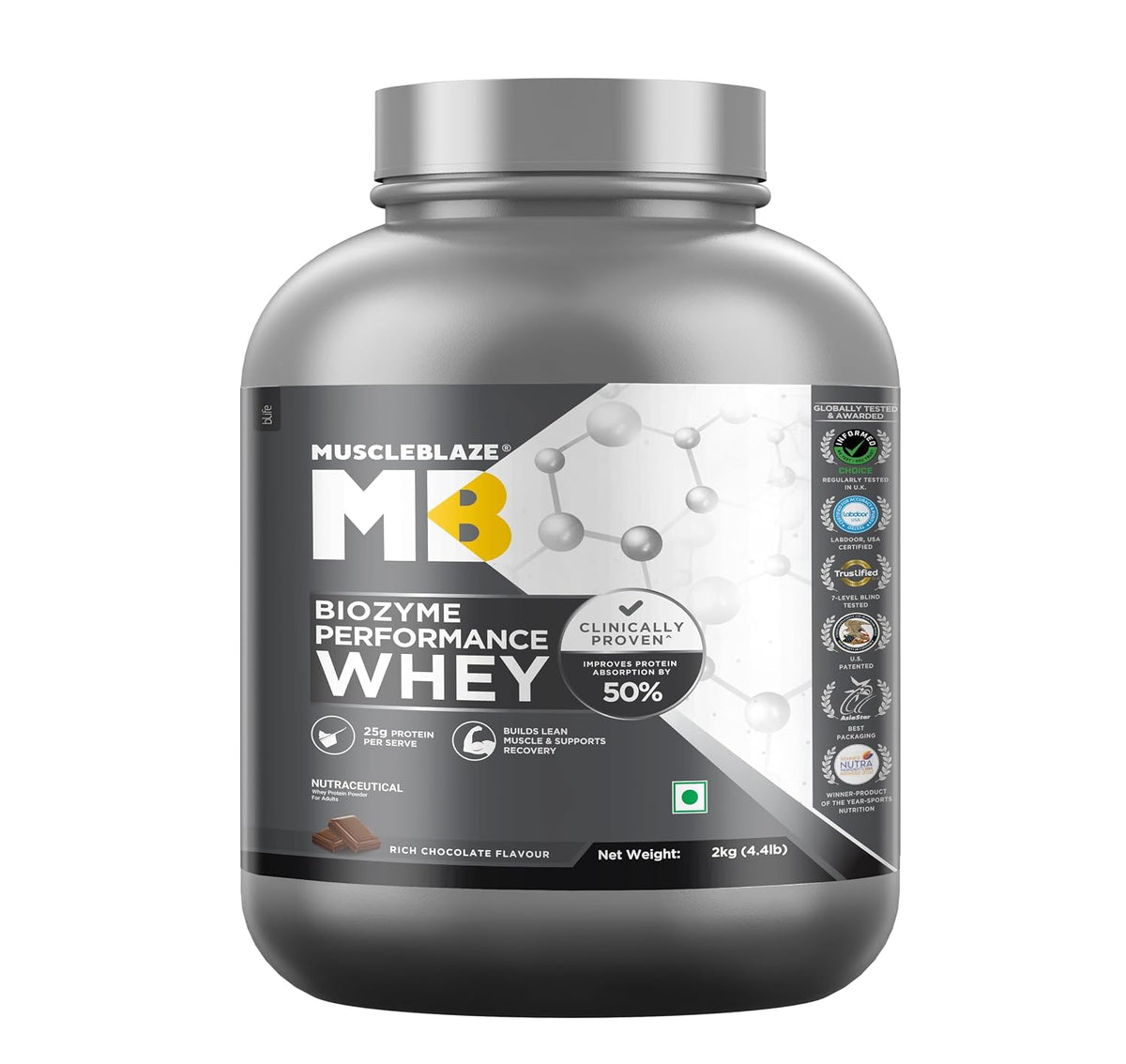 MuscleBlaze Biozyme Performance Whey Protein Powder, 2kg (4.4lbs)