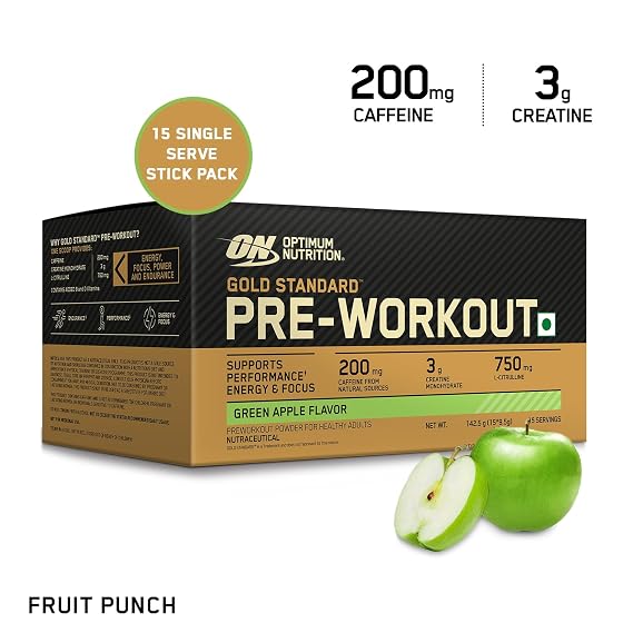 Optimum Nutrition Gold Standard Pre-Workout, Green Apple Flavour, 142.5 g, 15 Single-Serve Packs