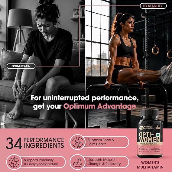 Optimum Nutrition (ON) Opti-Women Multivitamin Plus For Women | 60 capsules | 34 Performance Ingredients | Supports : Muscle Strength & Recovery, Joint & Bone Health, Overall Immunity & Energy, Healthy Metabolism | Designed in USA