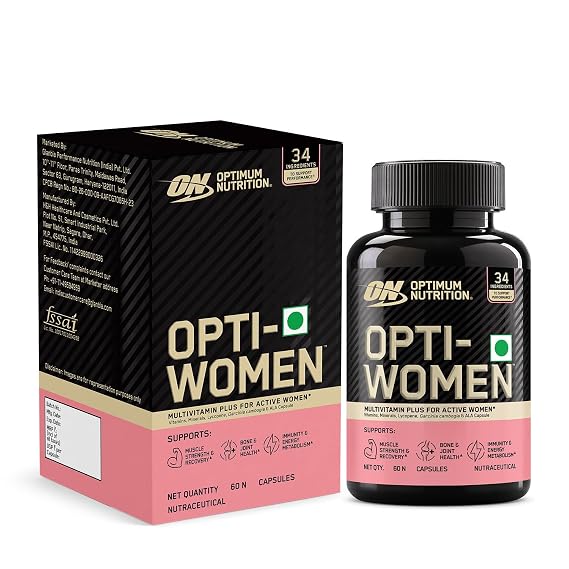 Optimum Nutrition (ON) Opti-Women Multivitamin Plus For Women | 60 capsules | 34 Performance Ingredients | Supports : Muscle Strength & Recovery, Joint & Bone Health, Overall Immunity & Energy, Healthy Metabolism | Designed in USA