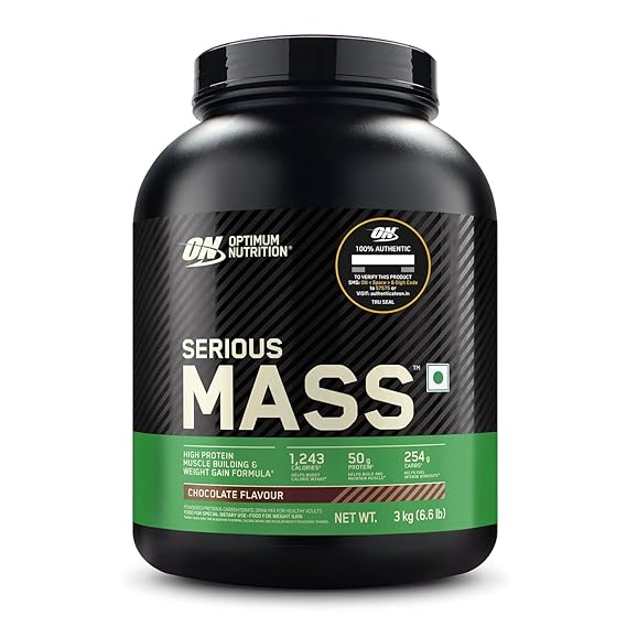 OPTIMUM NUTRITION (ON) Serious Mass High Protein High Calorie Weight Gainer Powder - 3 kg (Chocolate) with Vitamins and Minerals, Vegetarian