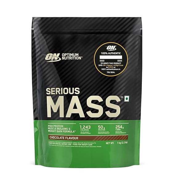 Optimum Nutrition (ON) Serious Mass High Protein High Calorie Weight Gainer Powder - 1 kg (Chocolate) with Vitamins and Minerals, Suitable for Vegetarians