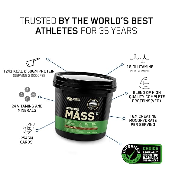 Optimum Nutrition Serious Mass Gainer, 5kg (Chocolate)