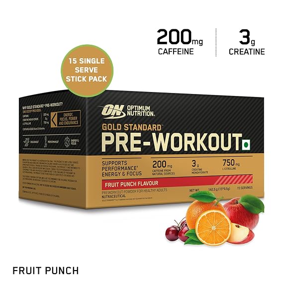 Optimum Nutrition Gold Standard Pre-Workout, Fruit Punch Flavour, 142.5 g, 15 Single-Serve Packs