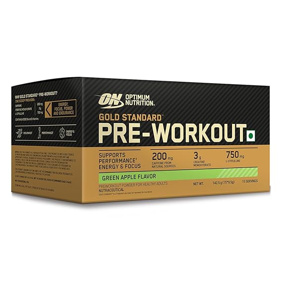 Optimum Nutrition Gold Standard Pre-Workout, Green Apple Flavour, 142.5 g, 15 Single-Serve Packs