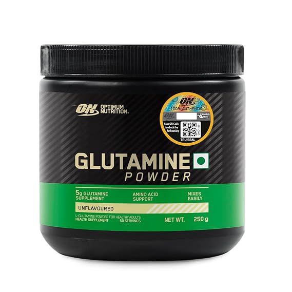 Optimum Nutrition (ON) L-Glutamine Powder- 250 Gram, 50 Serves, 5g Glutamine per serve for Amino Acid Support & Muscle Recovery, Unflavoured.