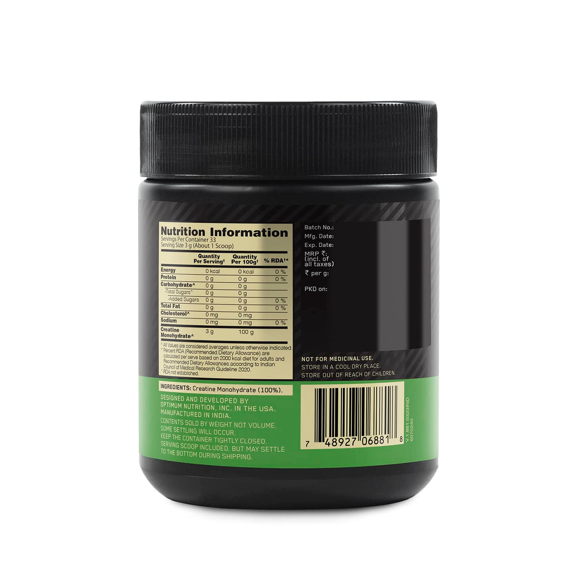 Optimum Nutrition Micronized Creatine, 100g, 33 Servings (Unflavoured)