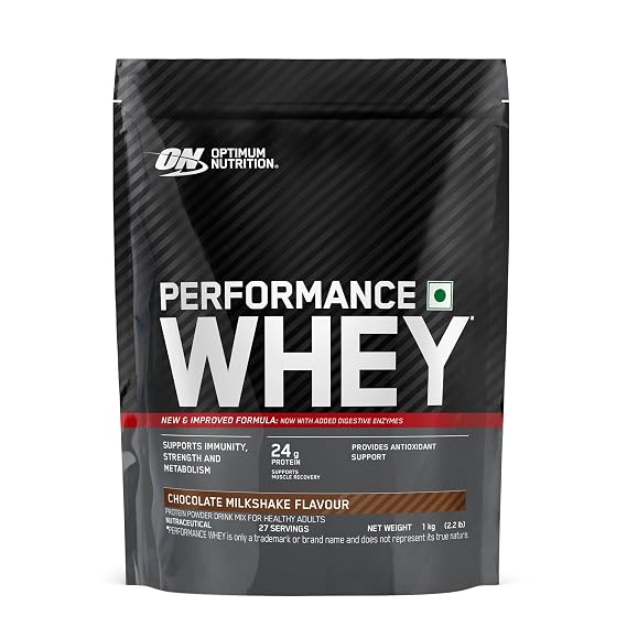 Optimum Nutrition (ON) Performance Whey Protein Powder, 24g Protein,1Kg (Chocolate Milkshake), Ultra-Filtered and Concentrated All-Whey Protein