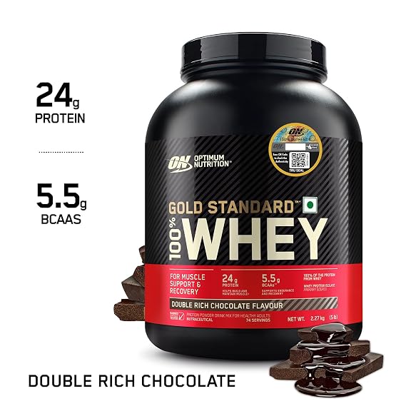 Optimum Nutrition (ON) RCB Limited Edition Gold Standard 100% Whey Protein Powder Double Rich Chocolate, 5 lb, 2.27 kg, for Muscle Support & Recovery, Vegetarian - Primary Source Whey Protein Isolate