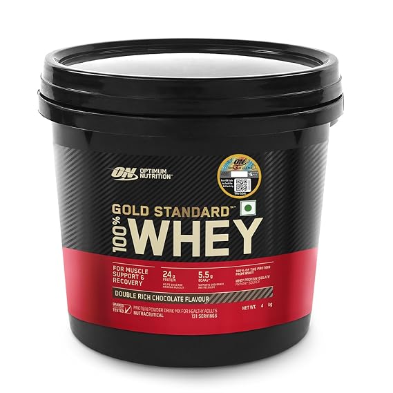 Optimum Nutrition (ON) Gold Standard 100% Whey Protein Powder 4 Kg (Double Rich Chocolate), for Muscle Support & Recovery, Vegetarian - Primary Source Whey Isolate