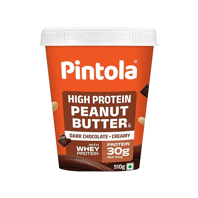 PINTOLA High Protein Peanut Butter Chocolate Flavour Creamy 510g, Added WHEY Protein, 30g Protein 6.2g Fiber, Dark Chocolate Peanut Butter Spread, Nut Butter Bread Snacks