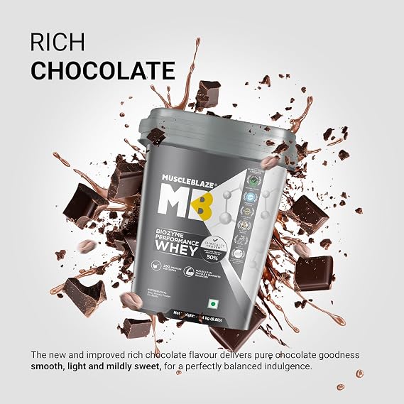 MuscleBlaze Biozyme Performance Whey Protein Powder, 4kg (8.8lbs)