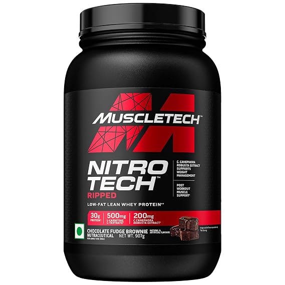 MuscleTech Nitrotech Ripped,907G (2Lbs),Chocolate Fudge Brownie,Low Fat Lean Whey Protein,+ Weight Management,30G From Whey Protein,500G (L-Carnitine & L-Tartrate),200Mg
