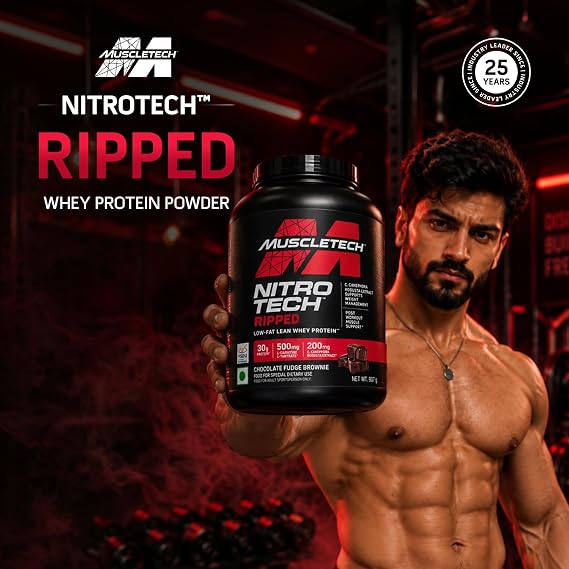 MuscleTech Nitrotech Ripped,907G (2Lbs),Chocolate Fudge Brownie,Low Fat Lean Whey Protein,+ Weight Management,30G From Whey Protein,500G (L-Carnitine & L-Tartrate),200Mg