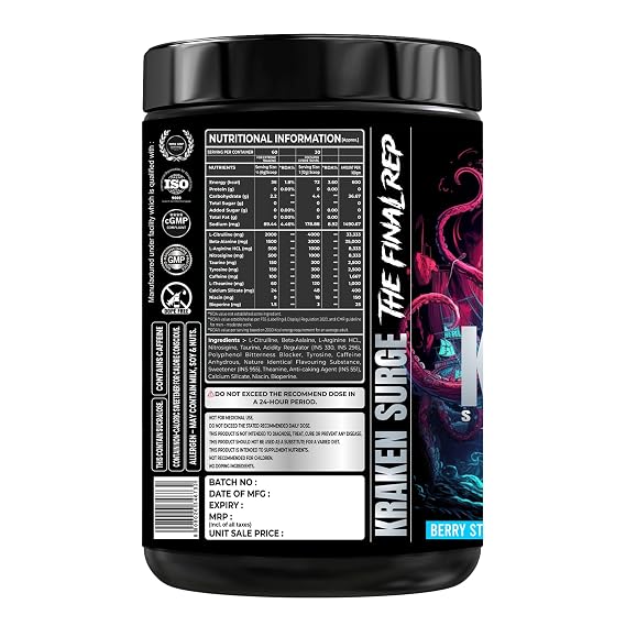 Kraken Pre-Workout | 60 Servings, Mango | Advanced Pre-Workout Formula with 1000mg US Patented Nitrosigine® | 4000mg L-Citrulline Malate | 3000mg Beta-Alanine | 1000mg L-Arginine HCL | Peak Performance & Endurance