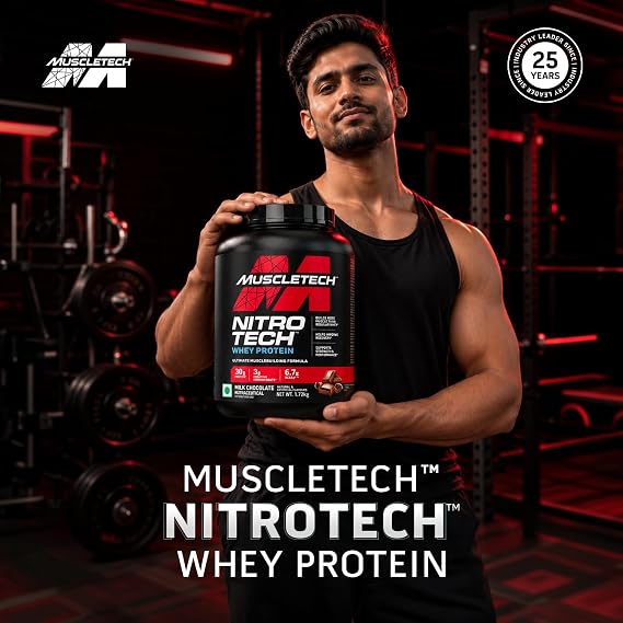 MuscleTech Nitro-Tech Whey Protein, 1.72kg (3.8lbs), Milk Chocolate, 30g Protein, 3g creatine monohydrate, 6.7g BCAA, ultimate muscle building formula, increase strength & performance